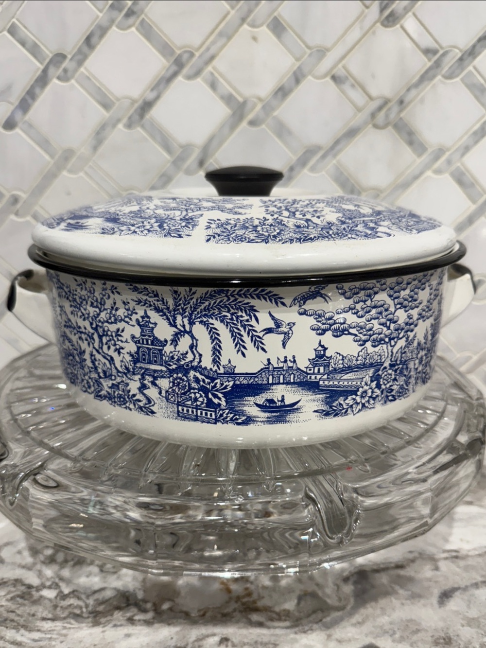 Blue and White Transferware Covered Casserole